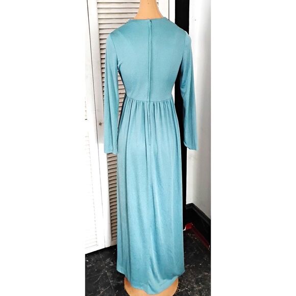 Vintage 1970s Union Made Maxi Dress, Beaded Neckline, Size Small - Picture 3 of 5